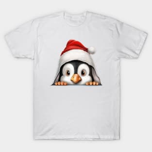 Christmas Peeking Baby Penguin T-Shirt